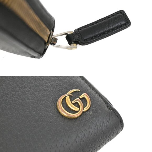 GUCCI GG Logo Marmont Long Zipper Wallet Leather Black GHW Italy 60FC119 - Picture 12 of 14